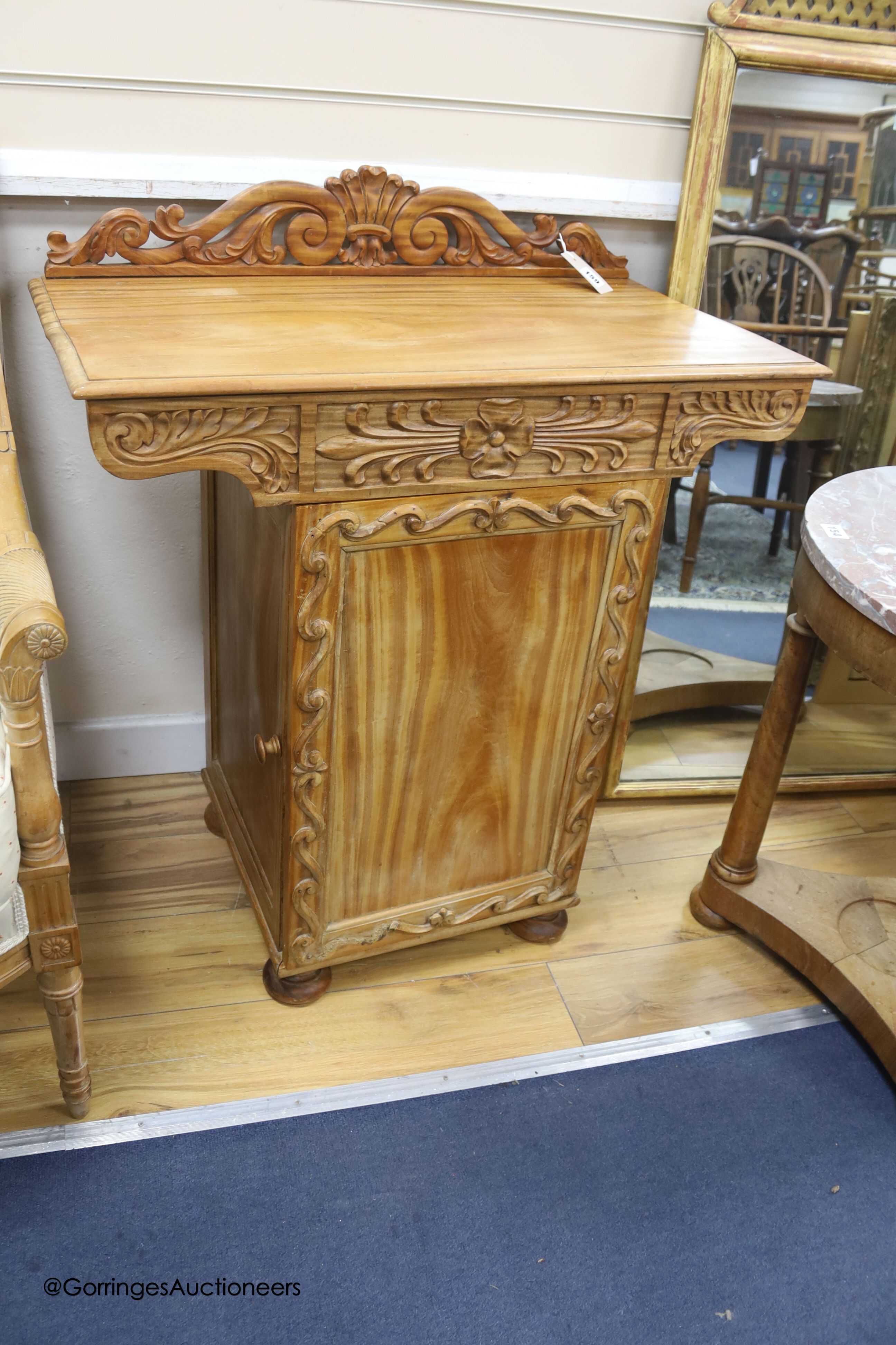 A 19th century Colonial satinwood side cabinet, width 75cm, depth 39cm, height 87cm